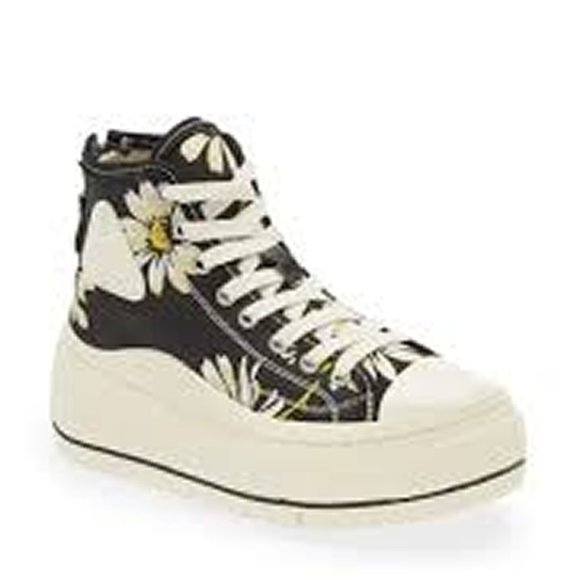 R13 Distressed Kurt Daisy Print Platform High Top Sneaker Black White 35 5 - Picture 1 of 10